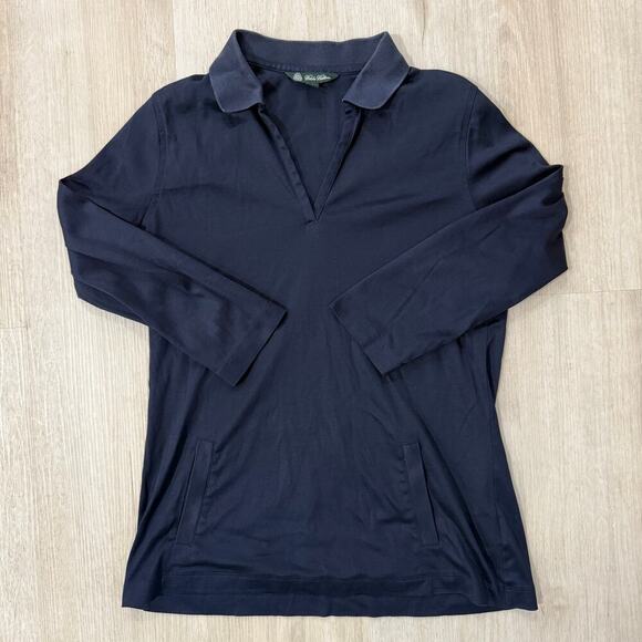 Brooks Brothers Navy Blue Pullover V Neck Collared Top Kangaroo Pockets Medium - Picture 1 of 4